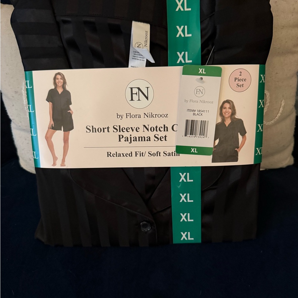 Flora Nikrooz Black Short Sleeve Notch Collar Pajama Set